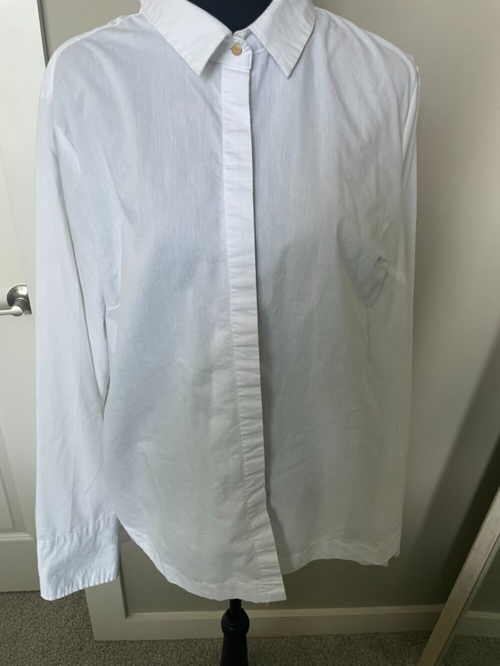 White Button‑Up Blouse w/ Gold Button Details – Classic, Polished & Chic